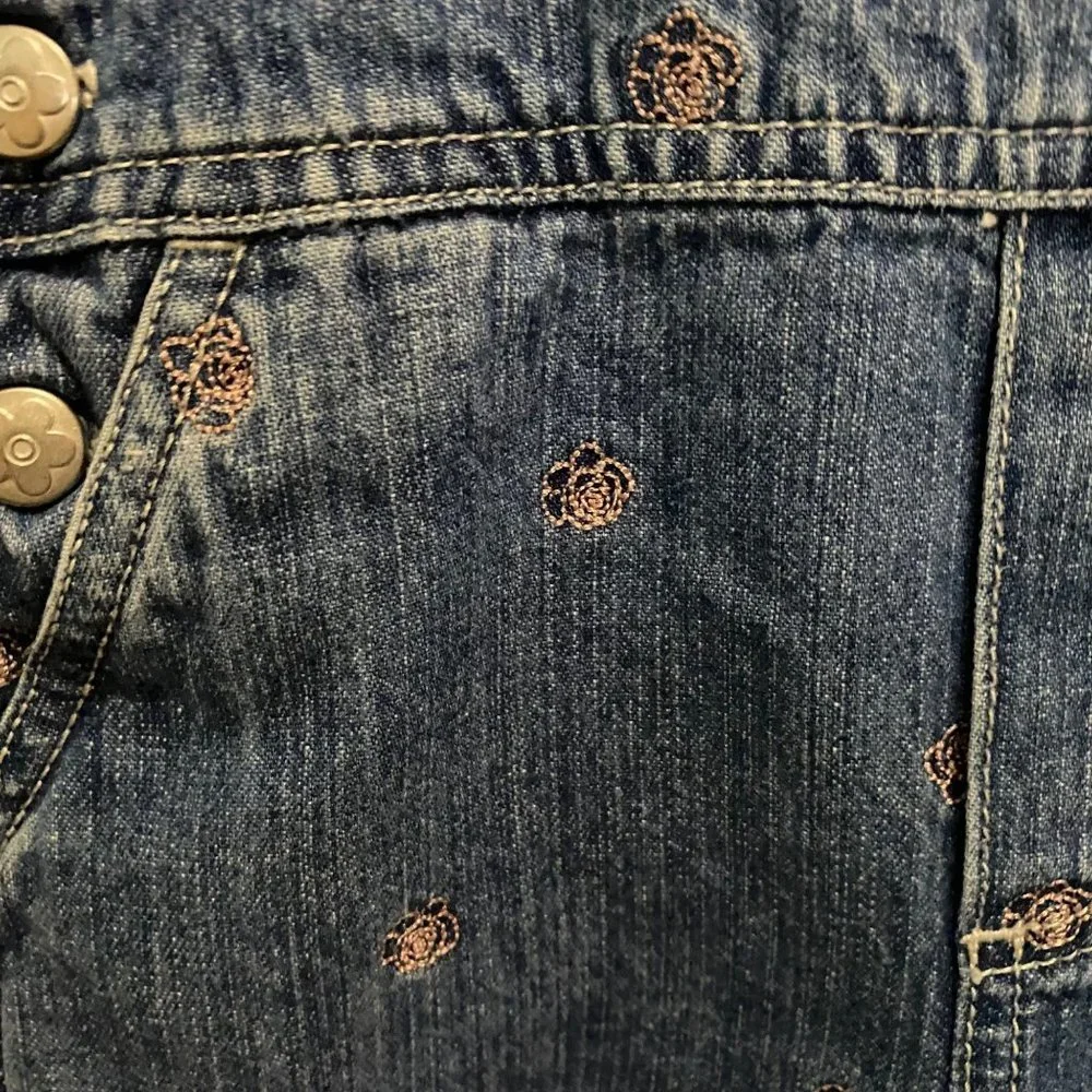 Carter's Baby 18 Months‎ Floral Embroidered Ruffled Pockets Overalls Denim Jeans